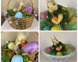 h Decorative Easter Baskets with Plush Animals and Colorful Eggs
