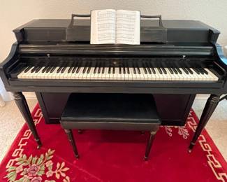 aa Wurlitzer MidCentury Dark Walnut Piano with Matching Stool