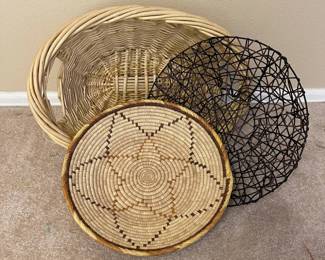 d hree Decorative Baskets with Unique Weave Patterns