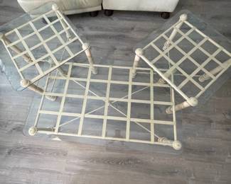 f 3Piece Giacometti Glass Top Coffee and Side Table Set