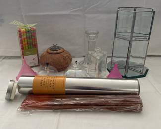 d Assorted Oil Lamps, Candles, Candle Holders, and Ginger Peach Incense Set
