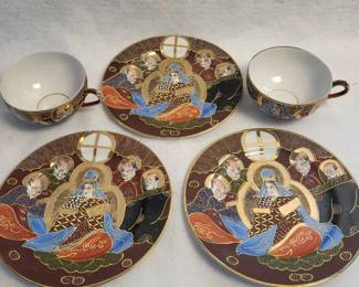 k Japanese Satsuma Porcelain Tea Set with HandPainted Mythical Figures