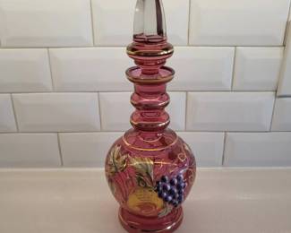 d Glass Decanter with HandPainted Grape Motif