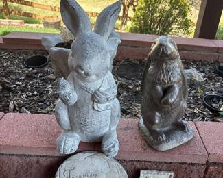 g Garden Decorations and Planter Set with Rabbit and Prairie Dog Figures
