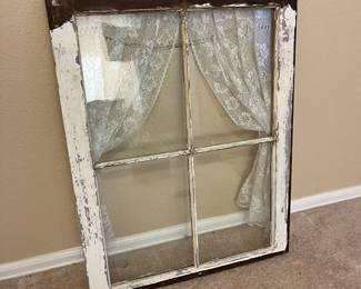 d Antique Window Frame with Lace Curtains