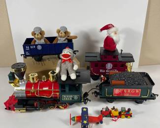 h Christmas Themed Model Train Set with Plush Figures plus Colorful Airplane and Train Ornaments