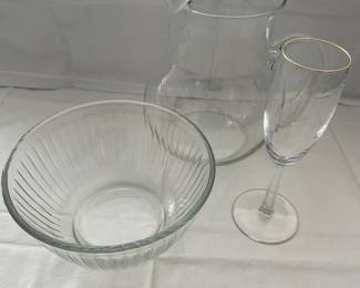 k Decorative Glassware Grouping  Pitcher, Wine Glass  Bowl