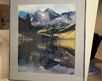 a Framed Picture of Maroon Bells Mountains and Lake in Colorado