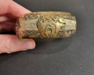 zz Vintage Sterling Silver and GF GoldToned Bear Motif Cuff Bracelet