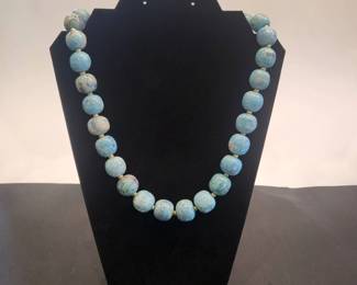 zz Handcrafted Blue Bead Necklace with GoldTone Spacers