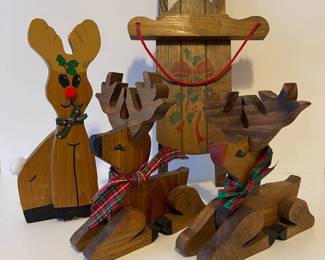 h Handcrafted Wooden Christmas Reindeer with Decorative Sled