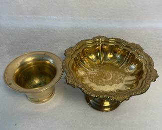 d Brass Mortar Base and Vintage Gold Pedestal Bowl Set