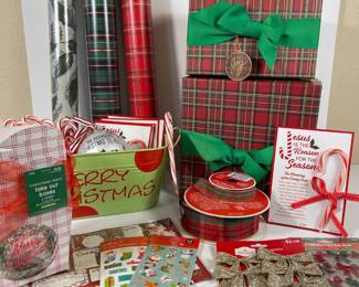 h Christmas Gift Set with Wrapping Paper, Ribbons, and Decorative Accents