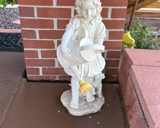 g White Garden Statue of a Young Girl Watering with a Watering Can