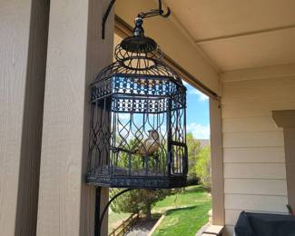 d lack Metal Hanging Bird Cage with Decorative Design