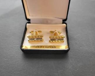 zz Elegant Gold and SilverTone Mens Cufflinks with Rhinestone Accent