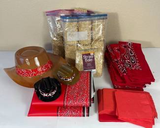 d Western Cowboy Party Kit with Red Bandanas, Mini Straw Bales, and Cowboy Hat Centerpieces