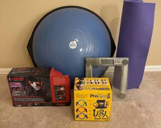 g Home Fitness Bundle with BOSU, Yoga Mats, Resistance Bands, Digital Scale, and Suspension Trainer