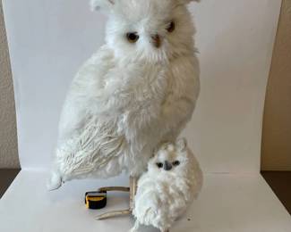 h wo, Mama and Baby White Plush Owl Figurines