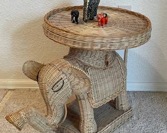 d Wicker Elephant Table with Extra Decorative Elephant Figurines