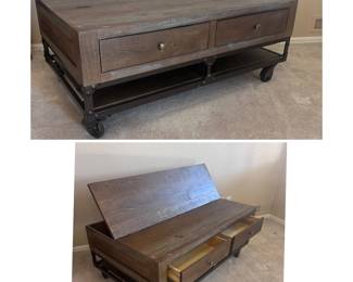 f iftTop Coffee Table with Dual Drawers and Storage Compartment