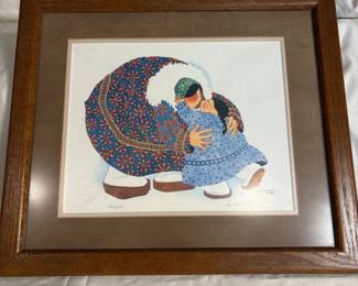 a Signed Framed Print Hugs by Alaska Native Artist Barbara Lavallee