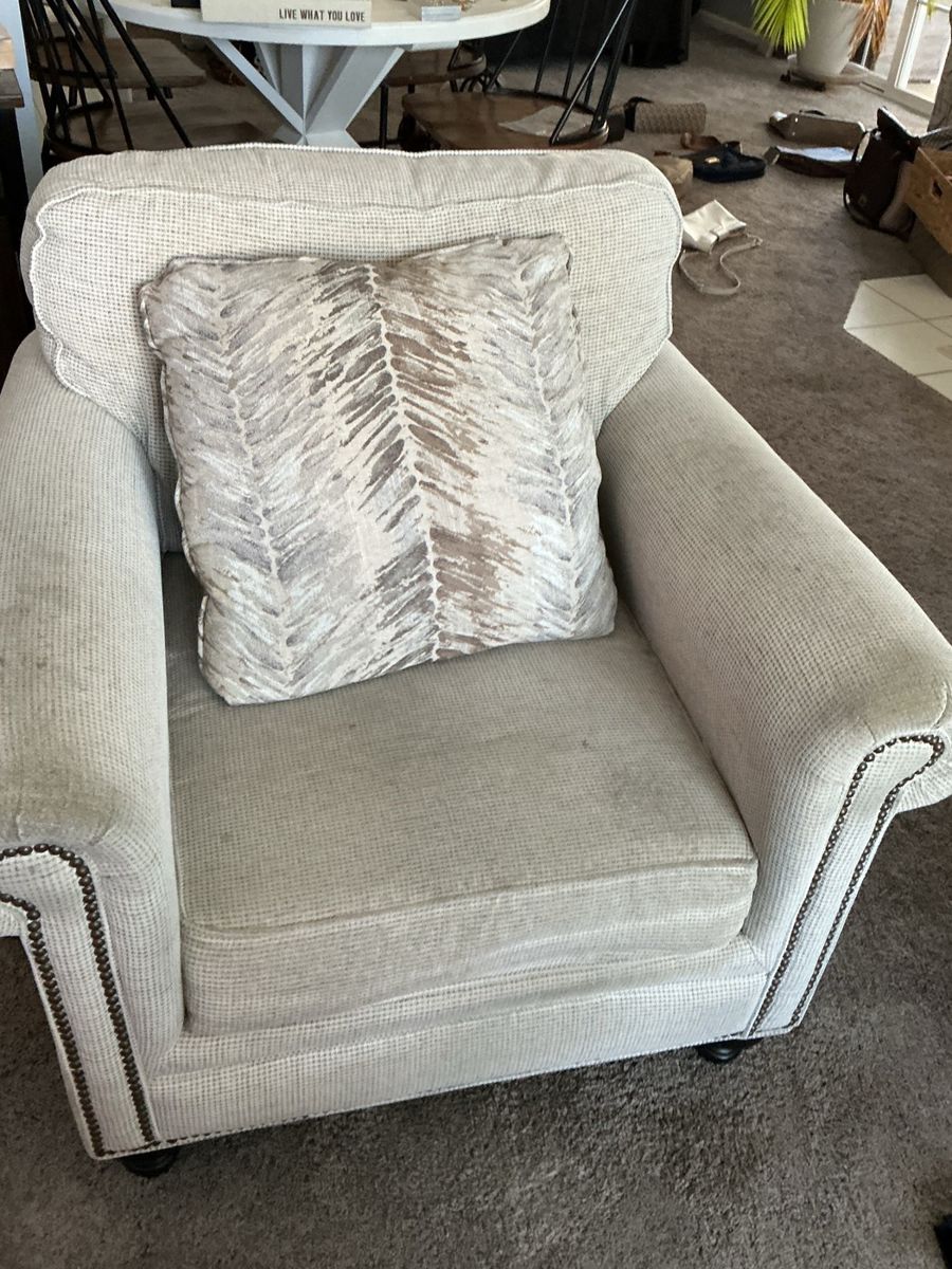Transitional Style Upholstered Armchair and Sofa Set with Nailhead Trim