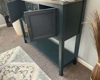 Distressed Blue Console Table with Cabinet and Drawers