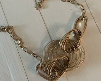 Gold Tone Abstract Wire Swirl Necklace