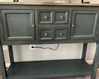 Distressed Blue Console Table with Cabinet and Drawers
