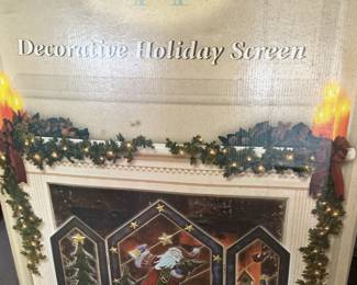 Huntington Decorative Holiday Screen - Hand Painted Metal Santa Claus