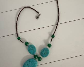 Turquoise and Green Beaded Necklace with Lobster Clasp