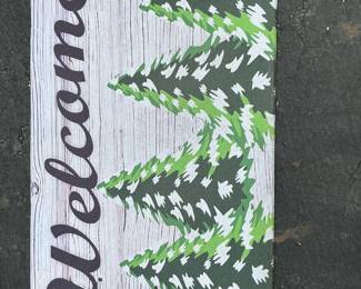 Welcome Doormat with Pine Trees and Buffalo Plaid Doormat