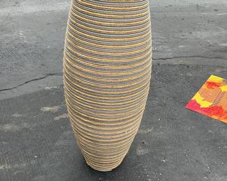 Large Woven Floor Vase with Jute and Grey Cord