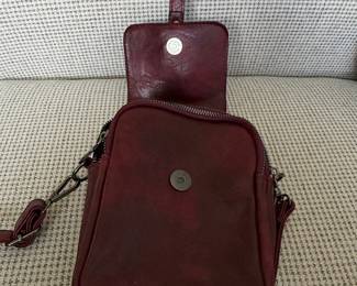 Burgundy Faux Leather Crossbody Bag