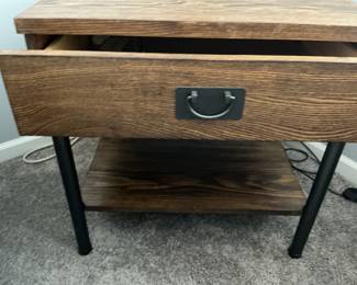 Industrial Style Oak and Metal End Table
