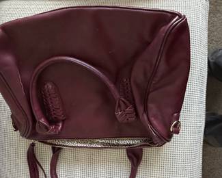 Burgundy Leather Tote Bag with Tassel Detail