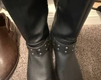 Women's Black Leather Studded Motorcycle Boots