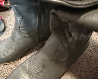 Women's Gray Leather Cowboy Boots