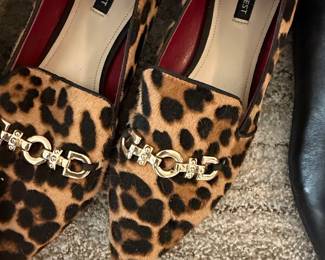 Nine West Leopard Print Loafers with Gold Chain Detail