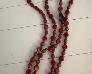 Red Coral and Wood Beaded Necklace