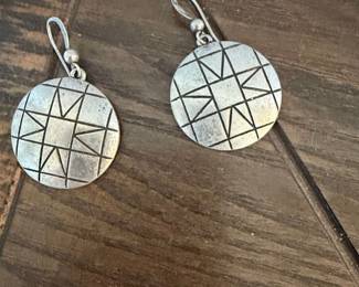 Sterling Silver Stamped Sunburst Geometric Dangle Earrings