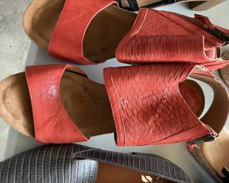Red Leather Cutout Wedge Sandals by Miz Mooz