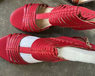 Women's Snakeskin Print and Red Caged Sandals