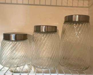 Glass Canister Set with Metal Lids - Ribbed Pattern