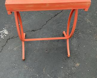 Orange Painted Plank Top Side Table with Metal Base
