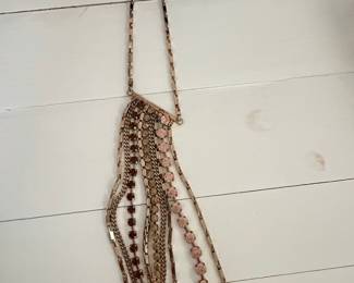 Multi-Chain Waterfall Necklace with Pink and Brown Rhinestones