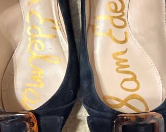 Sam Edelman Black Suede Heels with Tortoiseshell Buckle