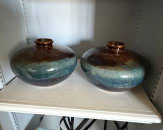 Glazed Ceramic Vase Pair by Golden Hill Pottery
