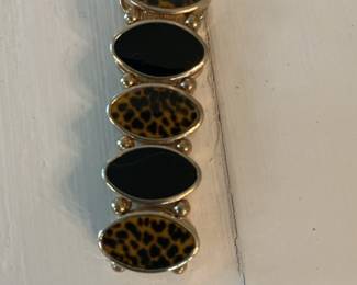 Leopard Print and Black Oval Link Bracelet